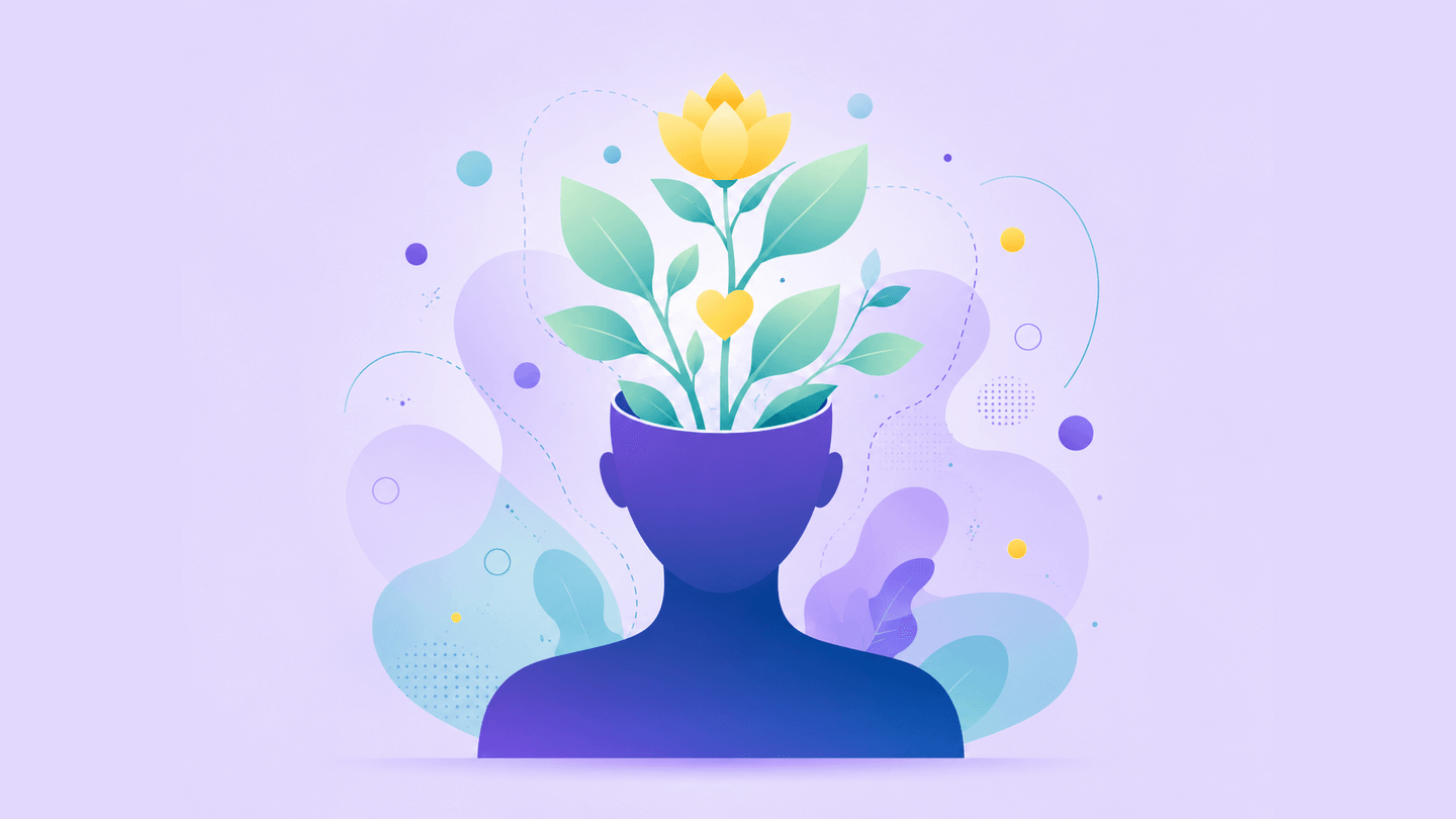 Ilustração da mente que floresce, representando o cuidado com a saúde mental no curso de Psicologia da Doctum em Juiz de Fora